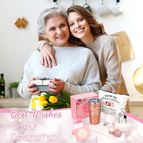 Novel Godmother Gift Set, Thanks For Being My Godmother Spa Tumbler Relaxation Basket Including 20 Oz Insulated Vacuum Mug Tumbler With Lid Straw Brush Godmother Keychain Makeup Bag (Heart) #TOP1
