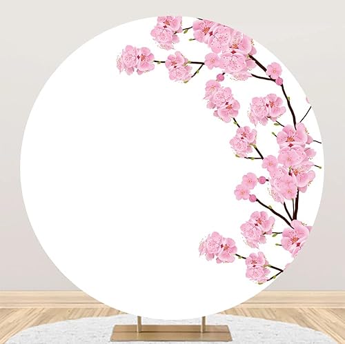 Miniatura 7 de Leyiyi Cubierta de fondo redonda de flores de cerezo romántica de 6.5 x 6.5 pies, fondo de fotografía floral rosa, decoración del día de San
