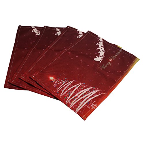Larcele 4X Manteles Individuales Tela Navidad,Algodón y Lino SD-CD01 (árbol de Navidad)