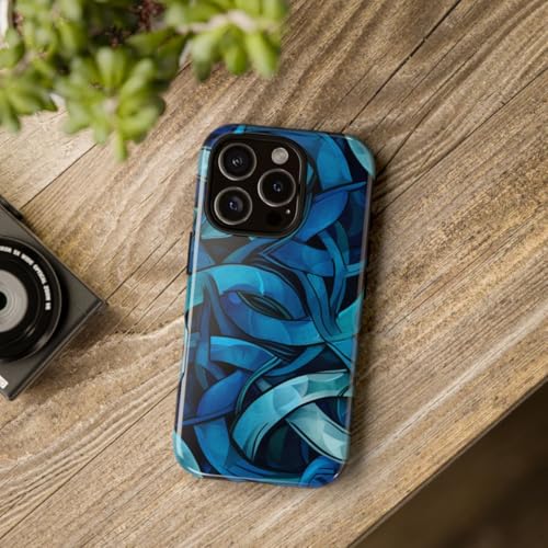 Coque iPhone 16 Pro résistante motif nœud celtique bleu brillant - 4