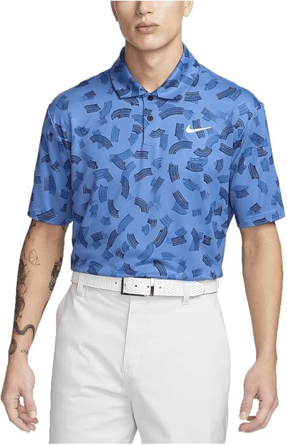Nike Men's Dri-Fit Tour Micro Print Golf Polo, Star Blue/White, XL