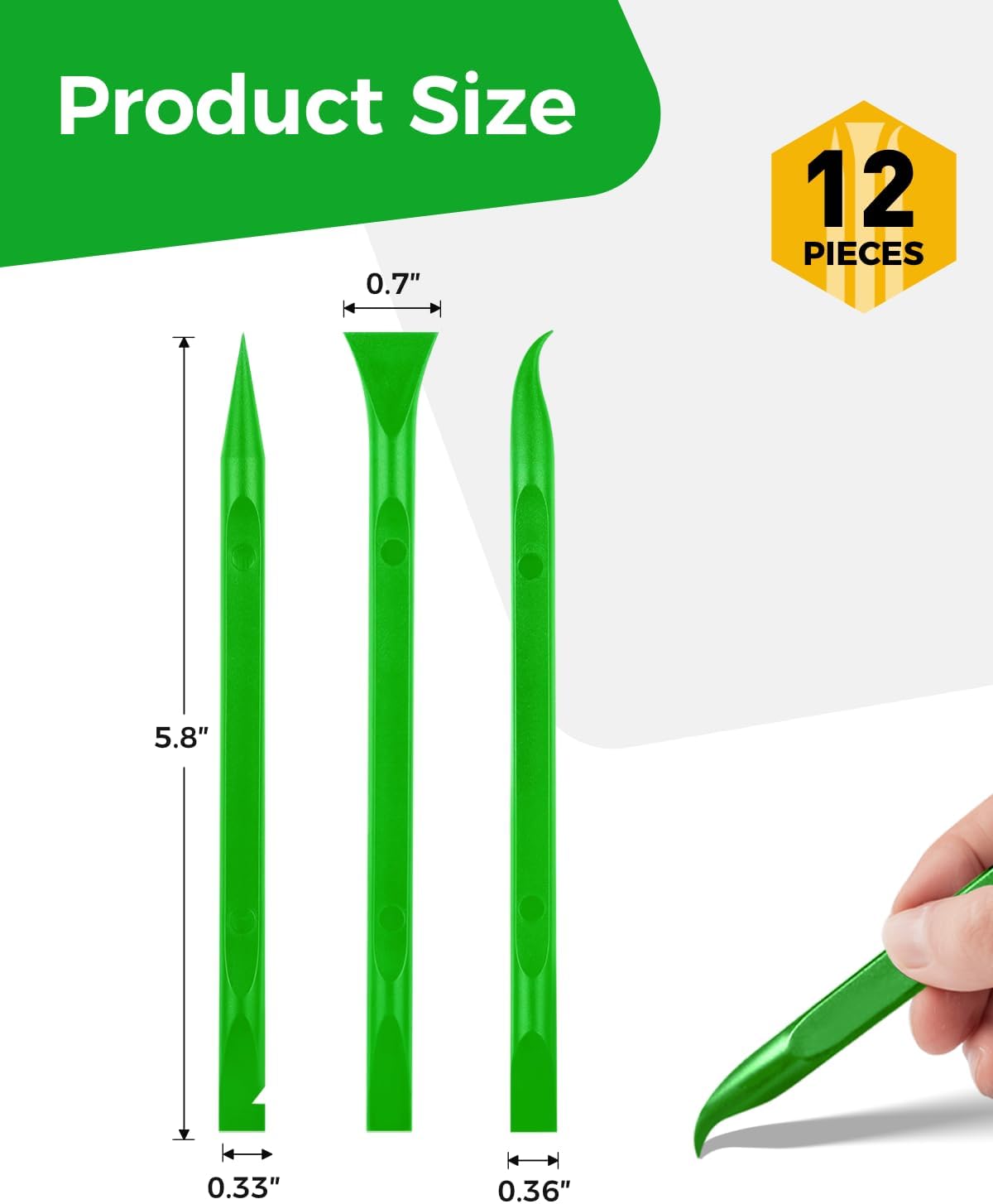 12Pcs Plastic Scraper Tool, Crevice Cleaning Tool, Non-Scratch Car Detailing Supplies for Cleaning, Versatile Label/Sticker Remover & Peeler Tool for Tight Spaces (Green-12Pcs)