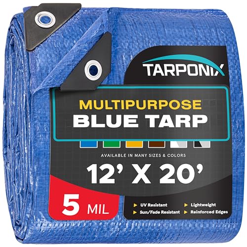 Better Blue Poly Tarp 12 x 20  Lightweight 5 Mil Waterproof Cover  Durable, Weatherproof, Multipurpose Protection for Camping, Roofing, Construction