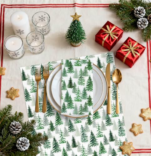 HEIPINIUYE 50 Pieces Christmas Tree Paper Napkins 3-ply Xmas Green Forest Guest Towels Disposable Hand Towels for Bathroom Winter Christmas Holiday Party Dinner Napkins – Image 6
