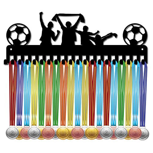 CREATCABIN - CREATCABIN Porte-Médaille Football Présentoir Médailles Joueur Sport Support Mural Acier Inoxydable à Suspendre Métal pour Badge Maison 20 Crochet Médaillé Football Gymnastique Plus 60 médailles Noir