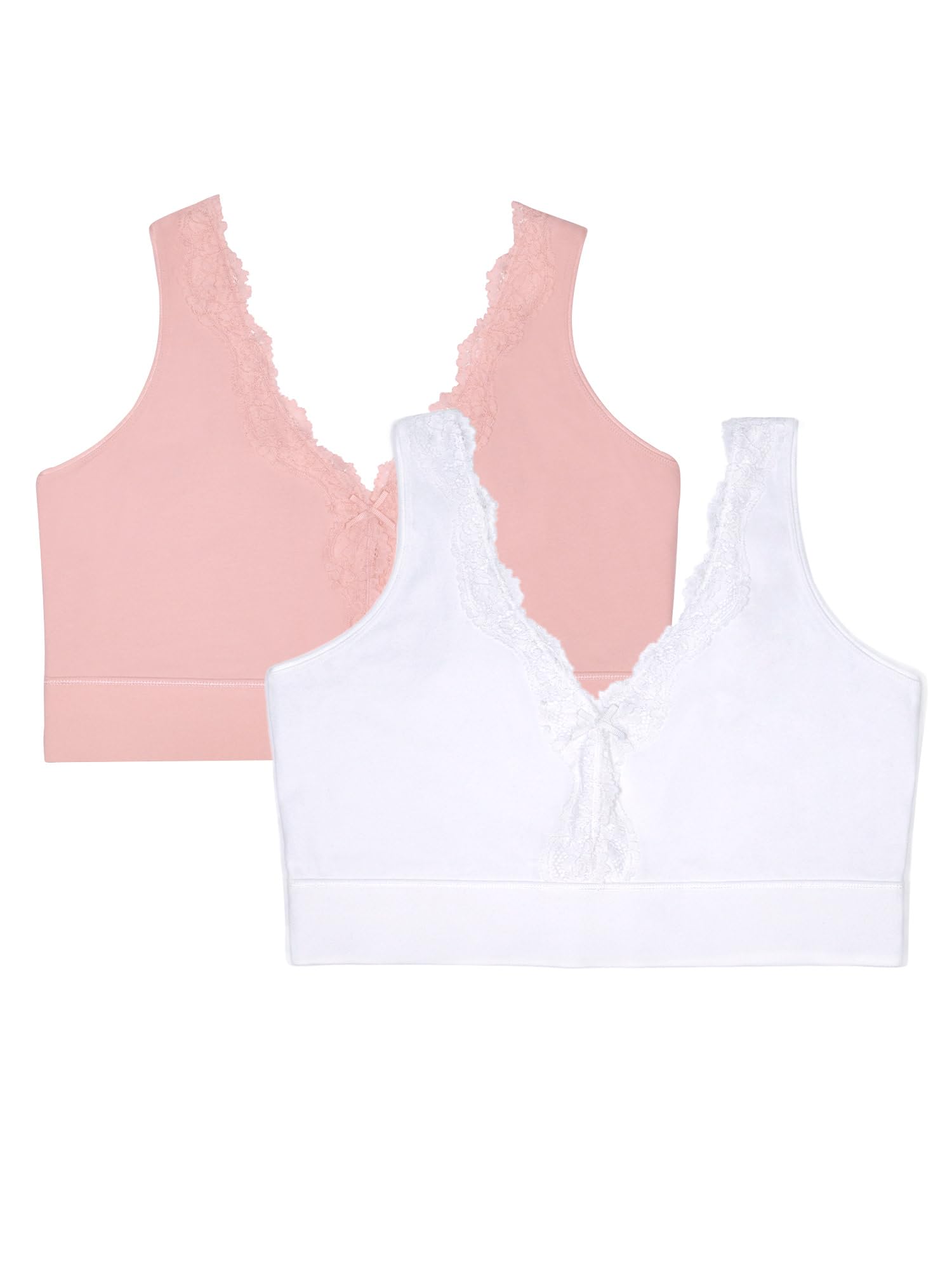 Fruit Of The Loom Women's Blushing Rose/White Full Coverage Wireless Cotton Bralette, Xxl