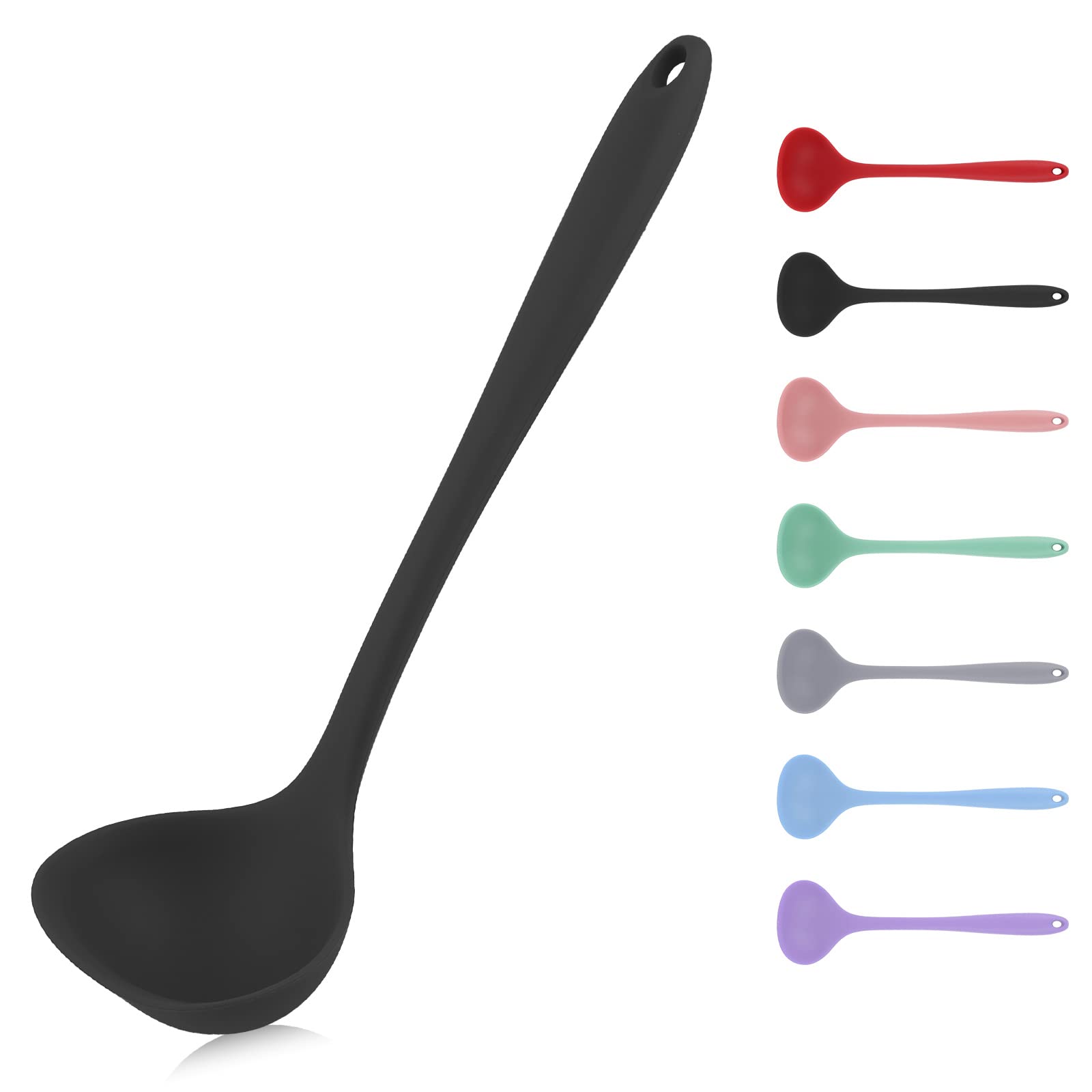 Black Silicone Non-stick Soup Spoon with Non-slip Handle - Small Gravy Ladle