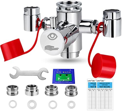 Faucet Mounted Eyewash Station with Cover, Reliable First AID Emergency Eye Wash Unit for Sink Attachment, for Lab, Factory, Industry Site, Office and Home, Equipped with 4 Adapters