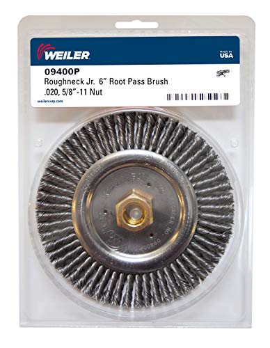 Image of Weiler 09400P Roughneck Jr. 6 inch Root Pass Weld Cleaning Brush, .020 inch Steel Wire Fill, 5 /8 inch-11 UNC Nut, Retail Pack, Made in The USA (Pack of 5)
