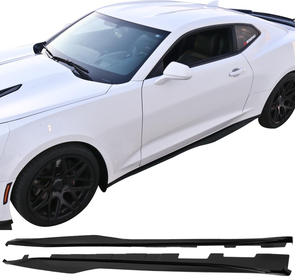 IKON MOTORSPORTS Side Skirts Extention, Compatible with 2016-2024 Chevy Camaro, ZL1 Style Glossy Black PP Rocker Panel Splitter Side Underbody Spoiler, 2017 2018 2019 2020 2021 2022 2023