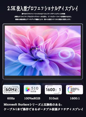 Pramie モバイルモニター 15インチ 2.5K 2496*1664 タッチパネル 3:2画面比ゲーミングモニター 高輝度510nits IPSパネル 100％sRGB広色域 HDR 超薄型サブモニター スピーカー内 自立型 モバイルディスプレイ ポータブルモニター USB/Type-C/mini HDMI/PS5/XBOX/Switch在宅勤務 リモートワーク 出張 スタイラスペン対応