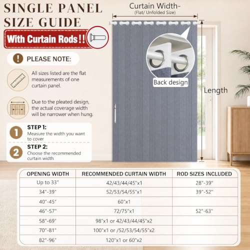 Image of AJAZZ Blackout Accordion Door Curtain with Curtain Rods 39-52 in Length, Invisible Magnetic Door Curtain for Bedroom Living Room Doorway Curtains Set, 1 Panel, W55 x L80 inch, Dark Blue
