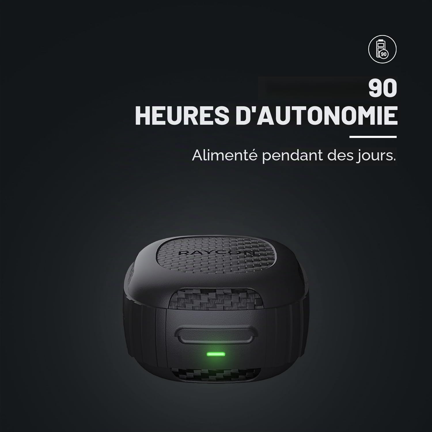 Raycon Impact Earbuds Écouteurs Bluetooth IP67 résistants aux chocs de qualité militaire avec son stéréo, 90 heures d'autonomie, suppression active du bruit (noir)