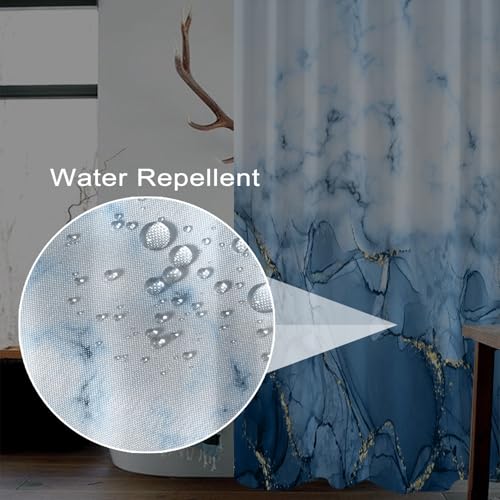 Rideau de douche bleu clair en tissu imperméable et lavable avec crochets inclus - 4