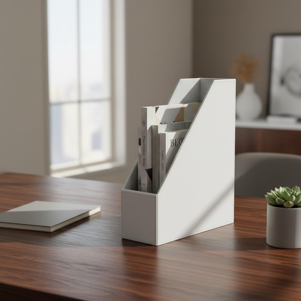 OSCO WPUMR1 Faux Leather Magazine Rack - White