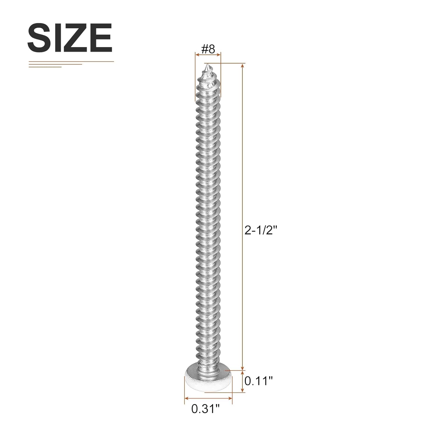 DTGN #8x2-1/2 White Screws 100Pack - 304 Stainless Steel Pan Head Phillips Sheet Metal Screw Self-Tapping Screw Wood Screws