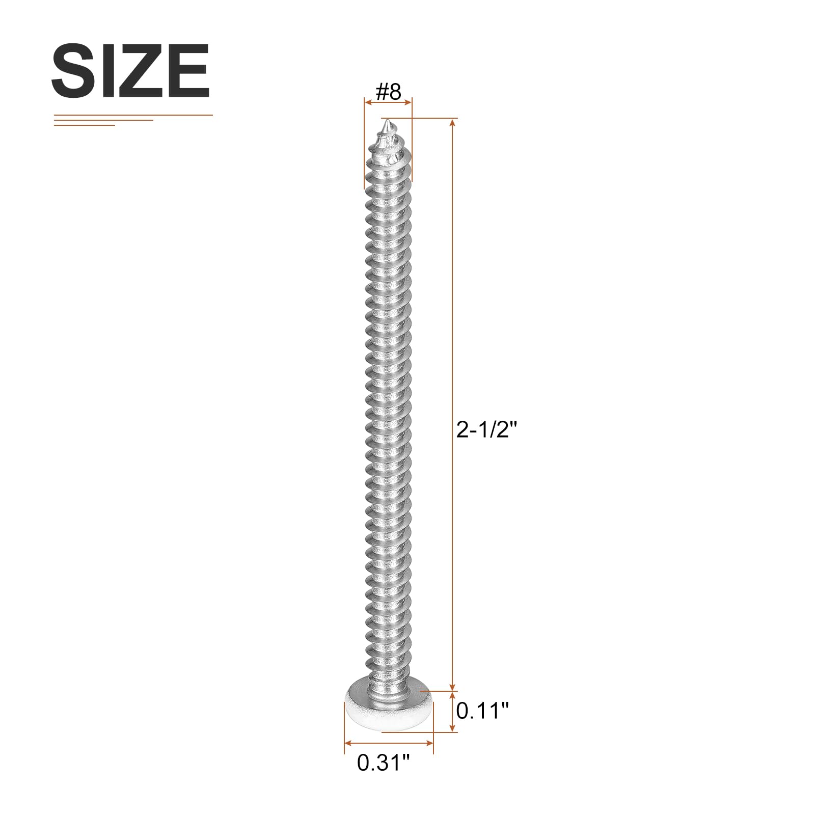 DTGN #8x2-1/2" White Screws 100Pack - 304 Stainless Steel Pan Head Phillips Sheet Metal Screw Self-tapping Screw Wood Screws - Image 2