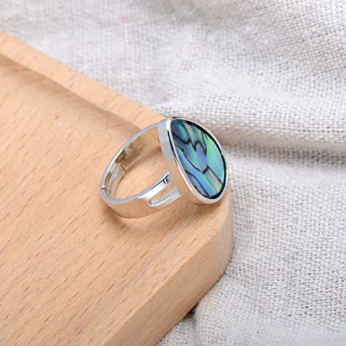Joseph Brothers Teardrop Abalone Shell Ring for Women, Open Shank Size 7.5-8.53