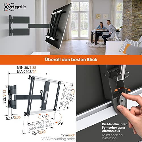 Vogel's Thin 445 schwenkbare TV-Wandhalterung für 26-55 Zoll (66-140 cm) Fernseher, schwenkbar bis zu 180°, neigbar, max. 18 kg, max. VESA 400 x 400, ultradünne TV Halterung, TÜV-Zertifiziert – Bild 5
