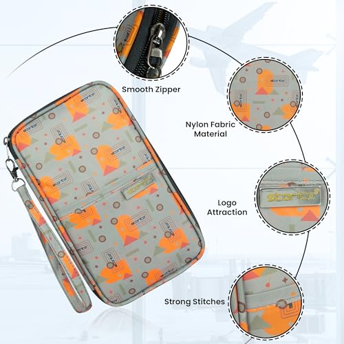 Image of Storite Nylon Geometric Design Travel Passport Holder Wallet Passport Cover Travel Accessories Passport Holder Organizer for Men Women(Orange /Grey - 13 x 3 x 23 cm)