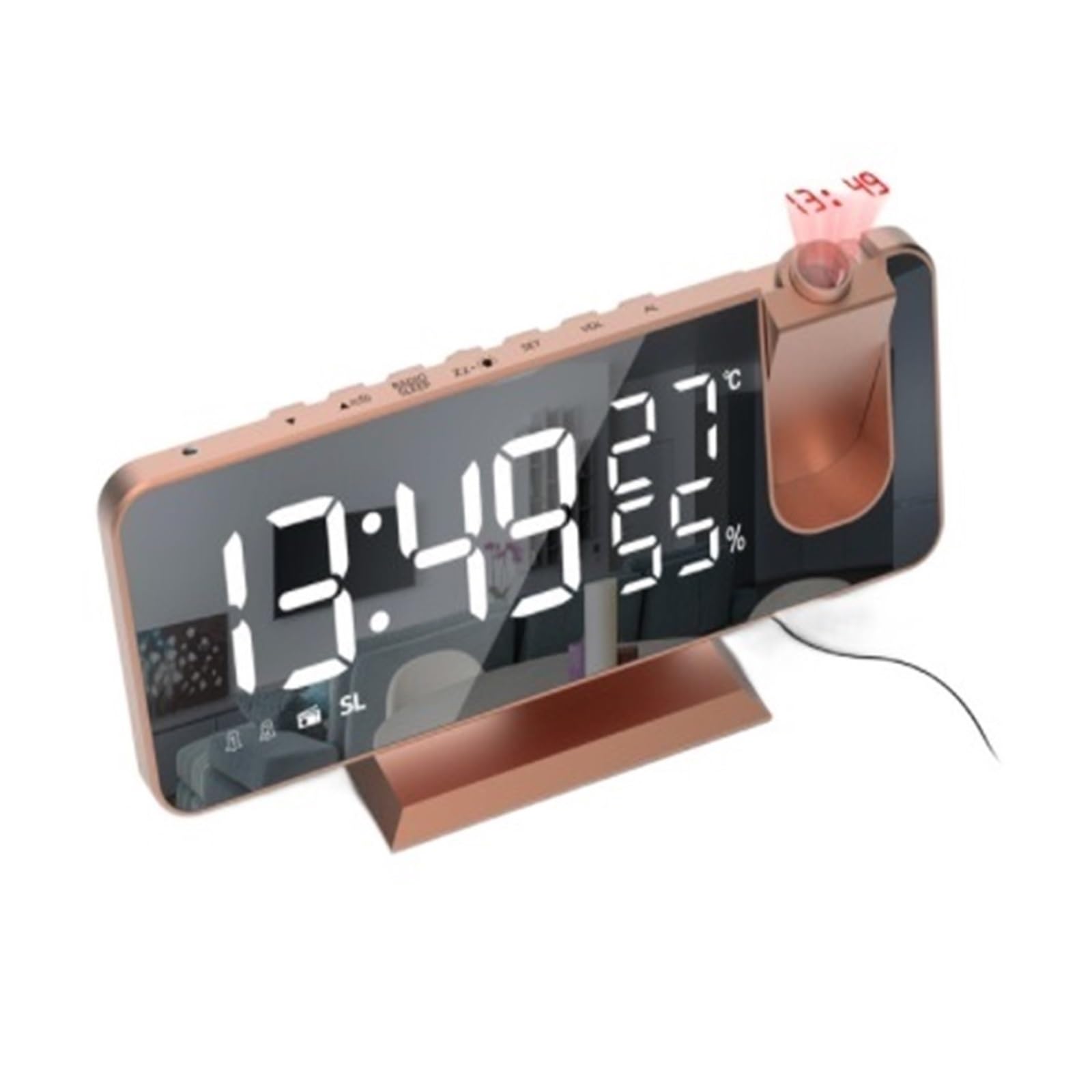 KOESRXNQW LED Digital Smart Alarm Clock Watch Table Electronic Desktop Clocks USB Wake Up With 180° Time Projection Snooze Clear Projection(Rosegold A)
