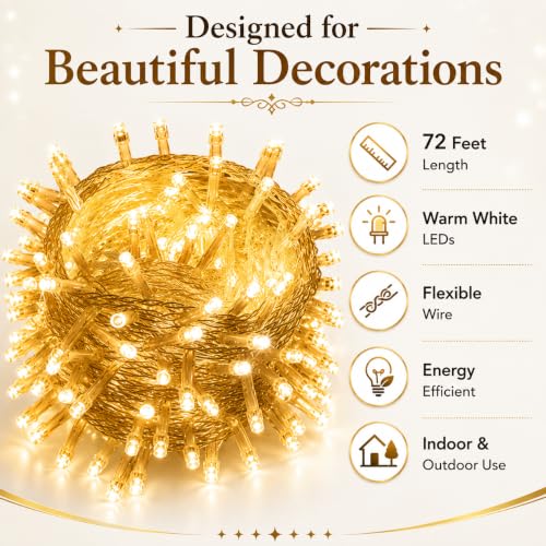 Image of Quace LED Fairy String Lights 72 Feet Warm White, 72 LEDs on Decorative String Lights with Flexible Wire for Diwali, Wedding, Balcony, Bedroom, Party, Indoor & Outdoor Home Decoration, Pack of 1