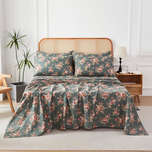Image of FADFAY Vintage Floral Double Gauze Sheets Set, Breathable Muslin Cotton Bedding Set, Soft Cottagecore Botanical Bed Set for All Season