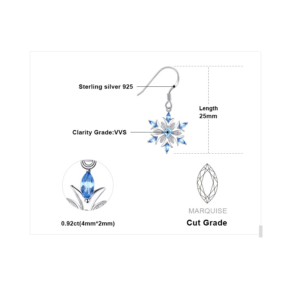 JewelryPalace Snowflake 1,4ct kolczyki z prawdziwym szwajcarskim niebieskim topazem, srebro 925