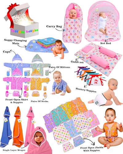 Image of Toddylon 56 in 1 New Born Baby Products All | Gift Packs | Shower | Bed | Clothing | Essentials Items | Combo Pack | Maternity Kit | Infants | Bedding | Clothes (0-6 Months, Multicolor)