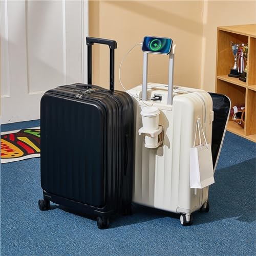Suitcase Front-opening 20-inch Carry-on Suitcase USB Charging Suitcase Universal Wheel Trolley Case Unisex Suitcase Suitcase Tags(Blue,26in)4