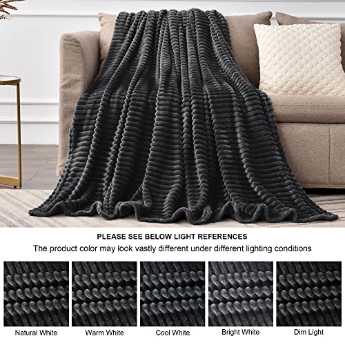 Image of BEDELITE Fleece Blanket Full Size for Couch - 3D Ribbed Jacquard Soft and Warm Decorative Fuzzy Blanket - Cozy, Fluffy, Plush Lightweight Black Throw Blankets for Bed, Sofa, 84x90 inches