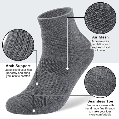 Mens 100% Cotton Cushioned Ankle Socks, Moisture Wicking Breathable Athletic Performance Running Quarter Socks3