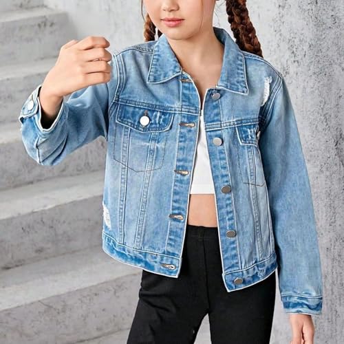 Jean Jacket For Girls Casual Button Down Long Sleeve Denim Jackets Ripped Kids Outwear Coat2