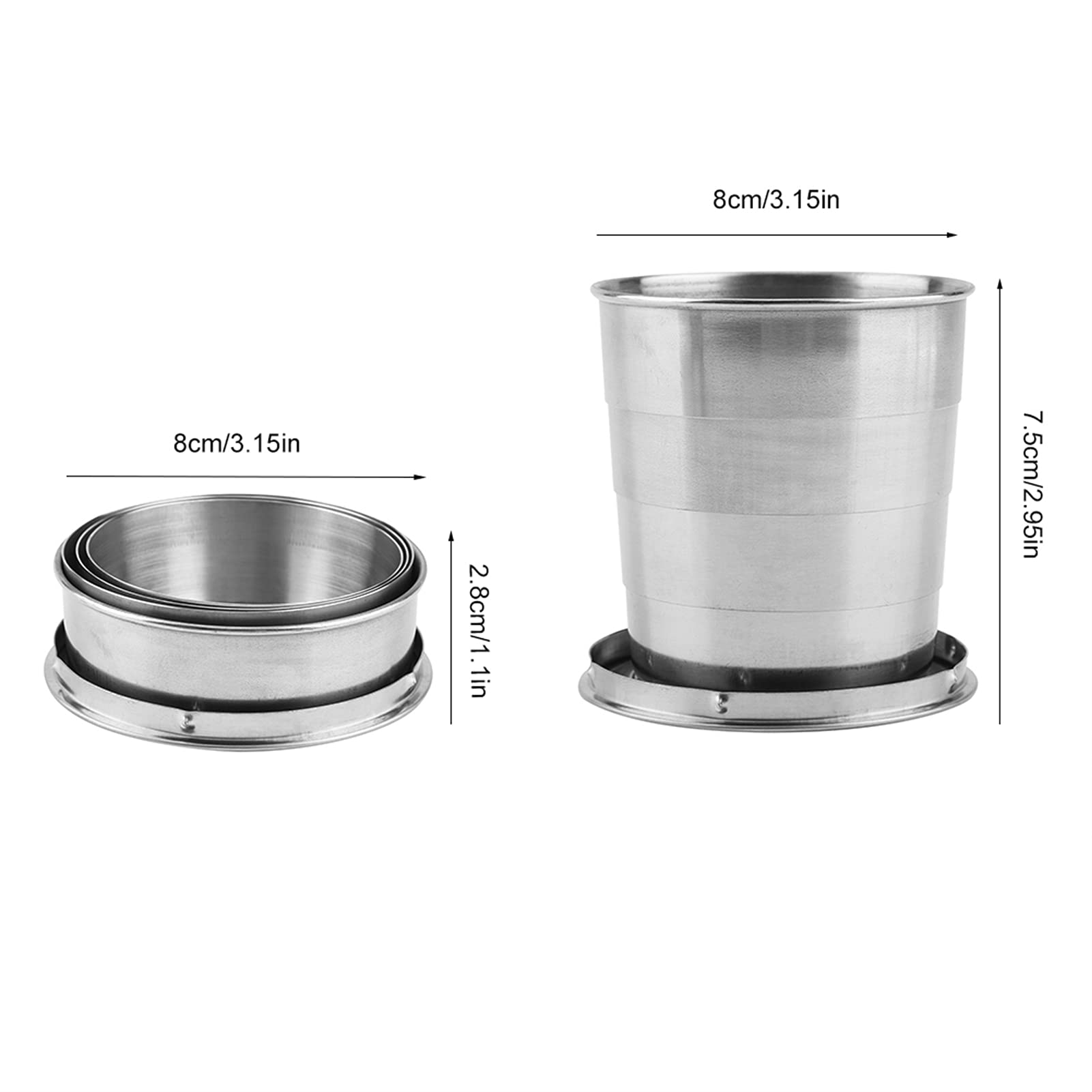 Taza plegable de acero inoxidable de 8.5 fl oz, 4 plegables, taza de viaje portátil con tapa y llavero para beber al aire libre 5