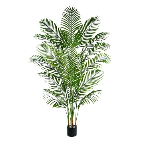 Artificial Fake Palm Tree with 18 Trunks and Real Bark Design, Premium Polyester,Tropical Paradise Palm Tree in Pot (black, 180 CM)