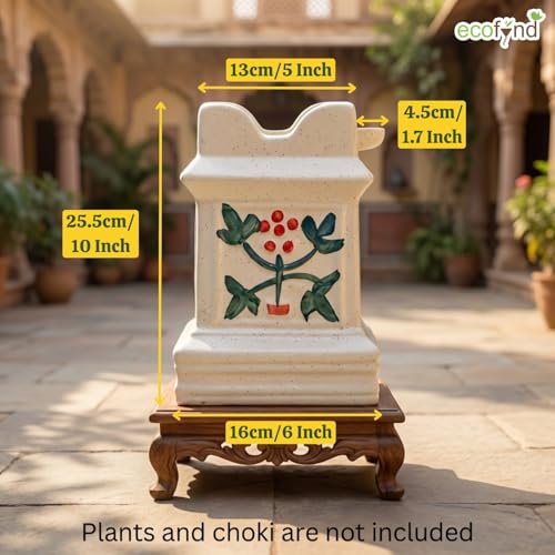 Image of ecofynd 10 inches Tulsi Ceramic Plant Pots, Flower Pot with Drainage Hole, Decorative Modern Indoor Planters, Home Garden Decor for Living Room Bedroom Interior (Ivory,CPOT040)