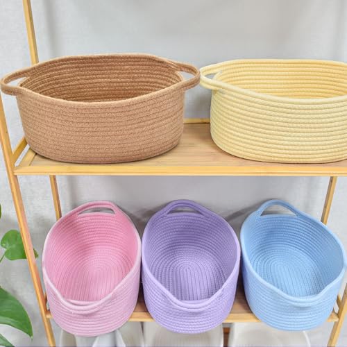 Image of ABenkle Small Basket with Handles, Boho Decorative Rope Woven Dog Cat Toy Storage Bin Shelf Storage Organizer, Easter Christmas Gift Basket, 12 inchx8 inchx5 inch