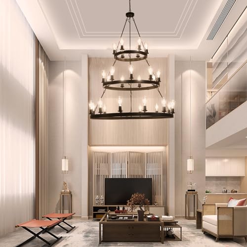 45" 3 Layer Pendant Light, 27 Lights Black Pendant, Suitable