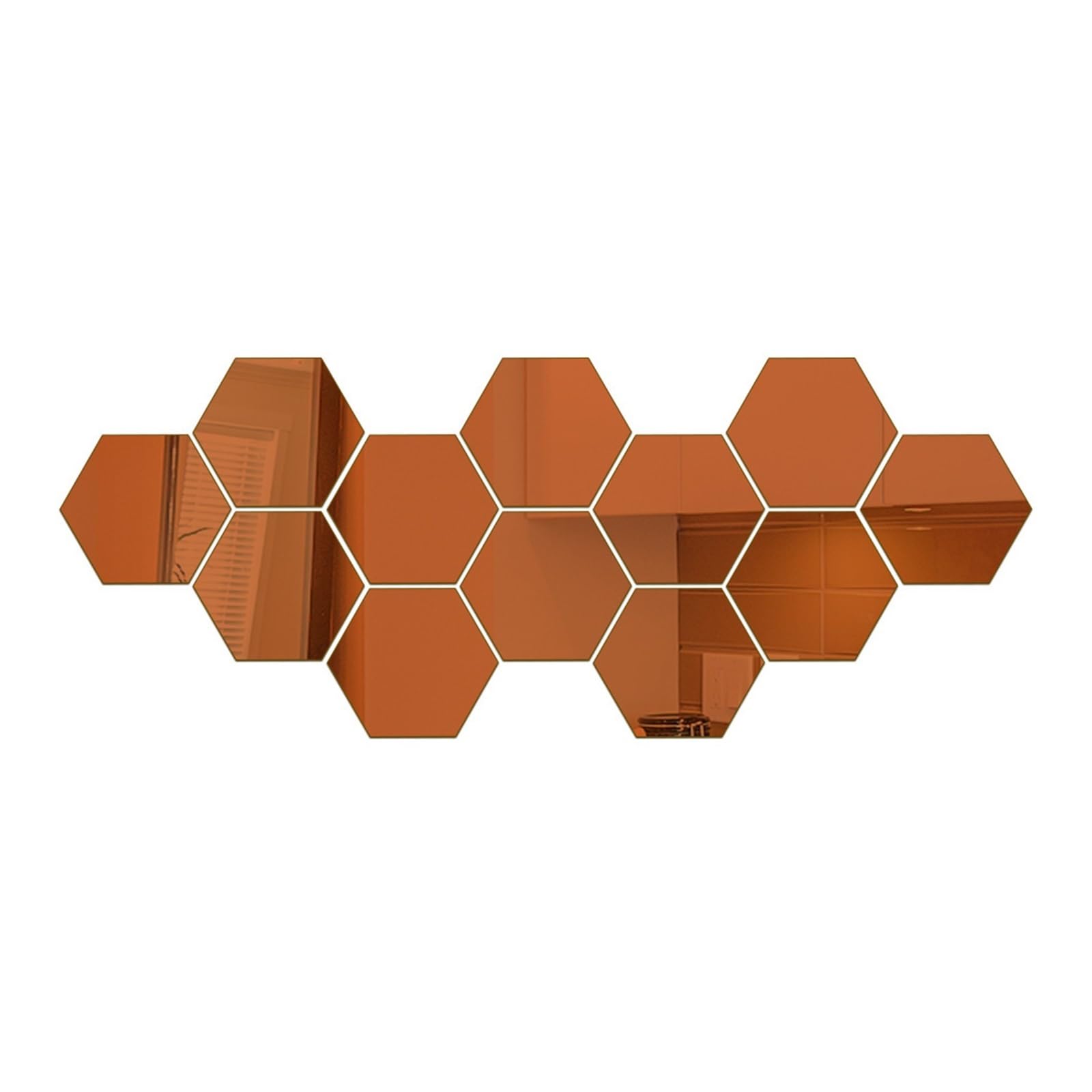 Hexagonal Mirror Wall Sticker 6/12pcs 3D Mirror Wall Sticker Hexagon Decal Home Decor DIY Self-Adhesive Mirror Decor Stickers Art Wall Decoration 150mm Large(12PCS Brown,XL 150x130x75mm)