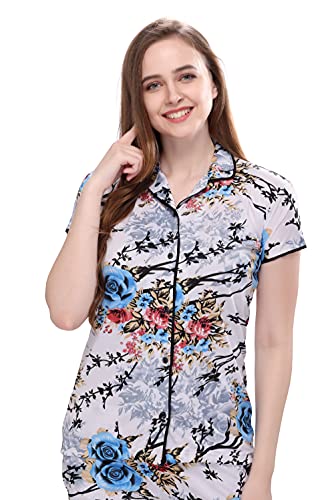 Image of Printed Night Suit for Women - Leopard Print Satin Shirt and Pyjama Set (Front Open Collar Night Suit)