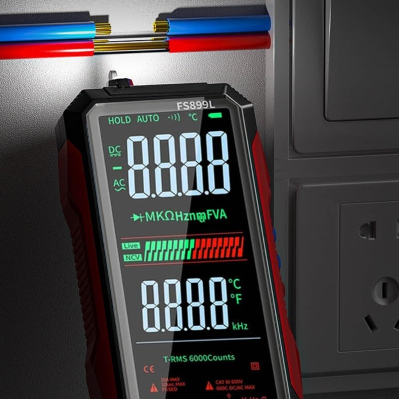 FS899L Digital Multimeter with Color Screen, USB-C Rechargeable Electrical Tester, 6000 Counts True RMS AC/DC Voltage Current Capacitance Resistance Frequency Temperature Measurement NCV Detector