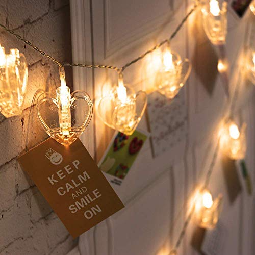 Image of Desidiya Heart Shape Photo Clip Lights 16 LED, 3 Meter Length, Decoration for Home, Patio, Lawn, Restaurants (Warm White)