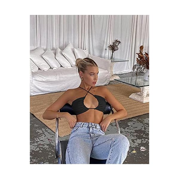 TOB-Womens-Sexy-Criss-Cross-Lace-Up-Sling-Basic-Bow-Tie-Crop-Top TOB Women's Sexy Criss Cross Lace Up Sling Basic Bow Tie Crop Top Black
