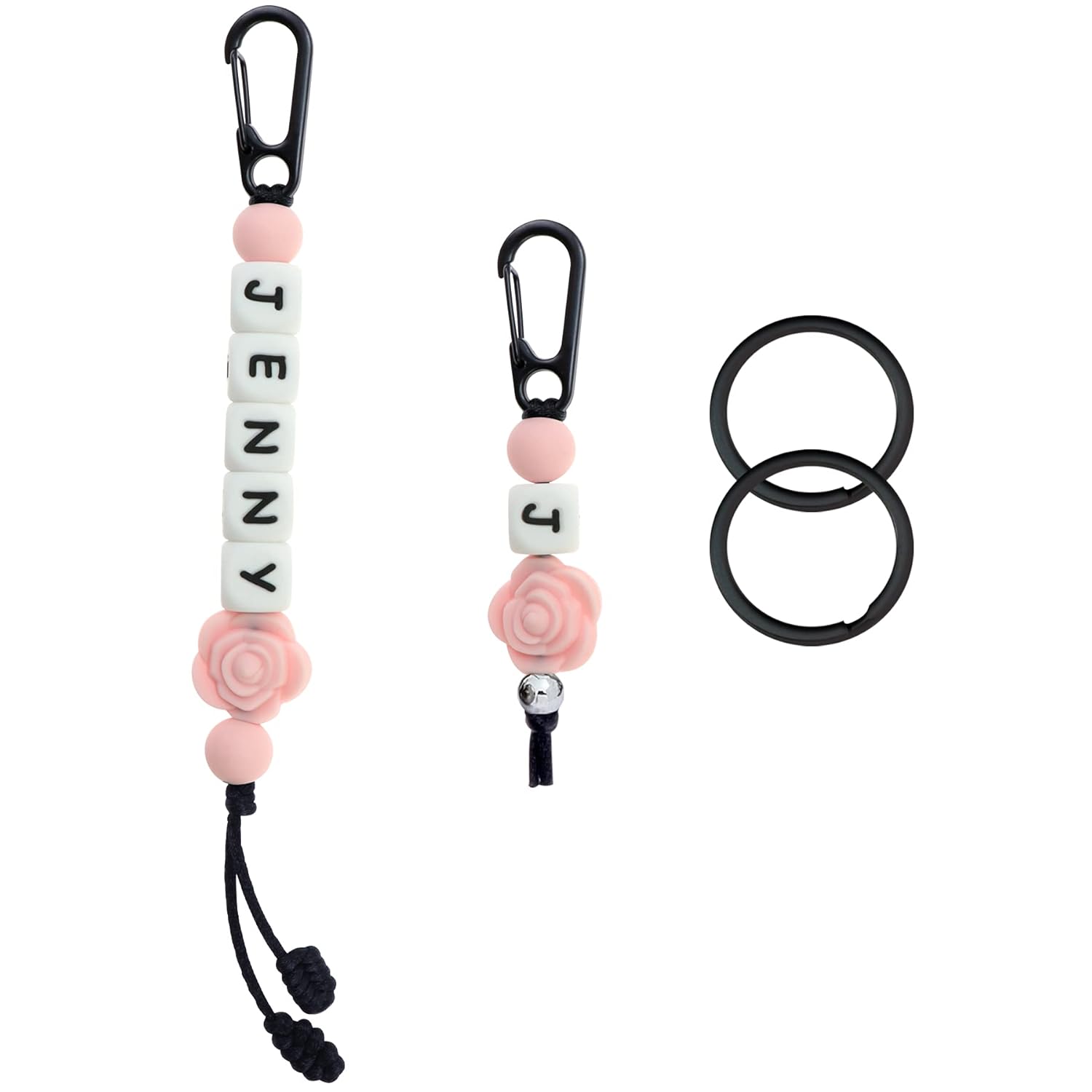 Custom Personalized Keychain for Men Women's Gift, Silicone Beaded Keyring is the Ideal Accessory to Keep Your Keys Safe, Keychain is Suitable for Car Keys-Rose (Black) : Handmade Products