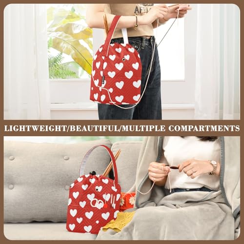 Image of ElliTarr Crochet Bag Yarn Bag with Handle Portable Knitting Project Bag Travel Yarn Storage Organizer Holder Case Red Heart Valentine