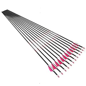 Diamètre Intérieur 4.2mm .165″ Longueur Personnalisée 22-32 Pouces Spine 1000 Flèche Carbone Pour Entraînement Chasse avec Encoche Rotative Pour Arc à Poulies et Arc Classique Adulte Jeunesse 12pcs