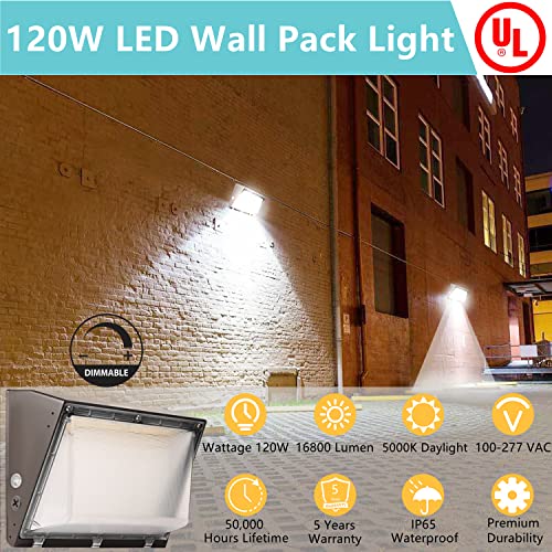 Dimmable 120W Led Wall Pack Light With Dusk To Dawn Photocell, 100-277V 16800Lm 800-1000W Hps/Hid Equiv., 5000K Daylight Outdoor Security Lighting, Ul/Dlc Commercial Wall Mount Lights For Building #TOP1