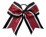 New 'CONFETTI DOTS Red Black' Cheer Bow Pony Tail 7 Inch Girls Hair Bows Cheerleading Dance Practice Football Games Competition Birthday Grosgrain Ribbon