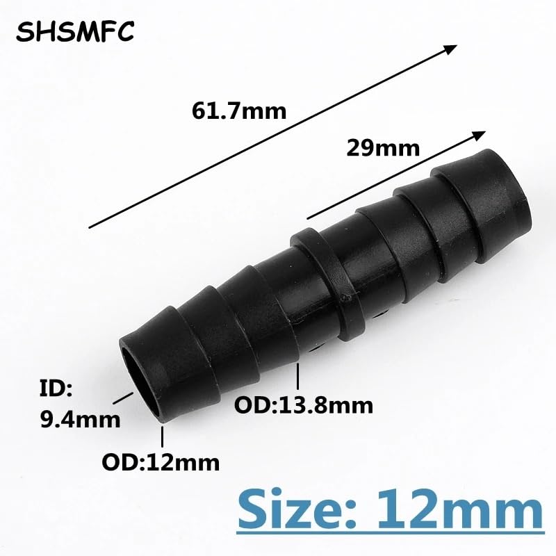 2/5/20/100 pezzi da 12 mm e 14 mm in PP nero, connettori diretti, raccordi for irrigazione a goccia, pompa dell'aria for acquario, aeratore, giunti for tubi flessibili a pagoda.(12mm,100pcs)