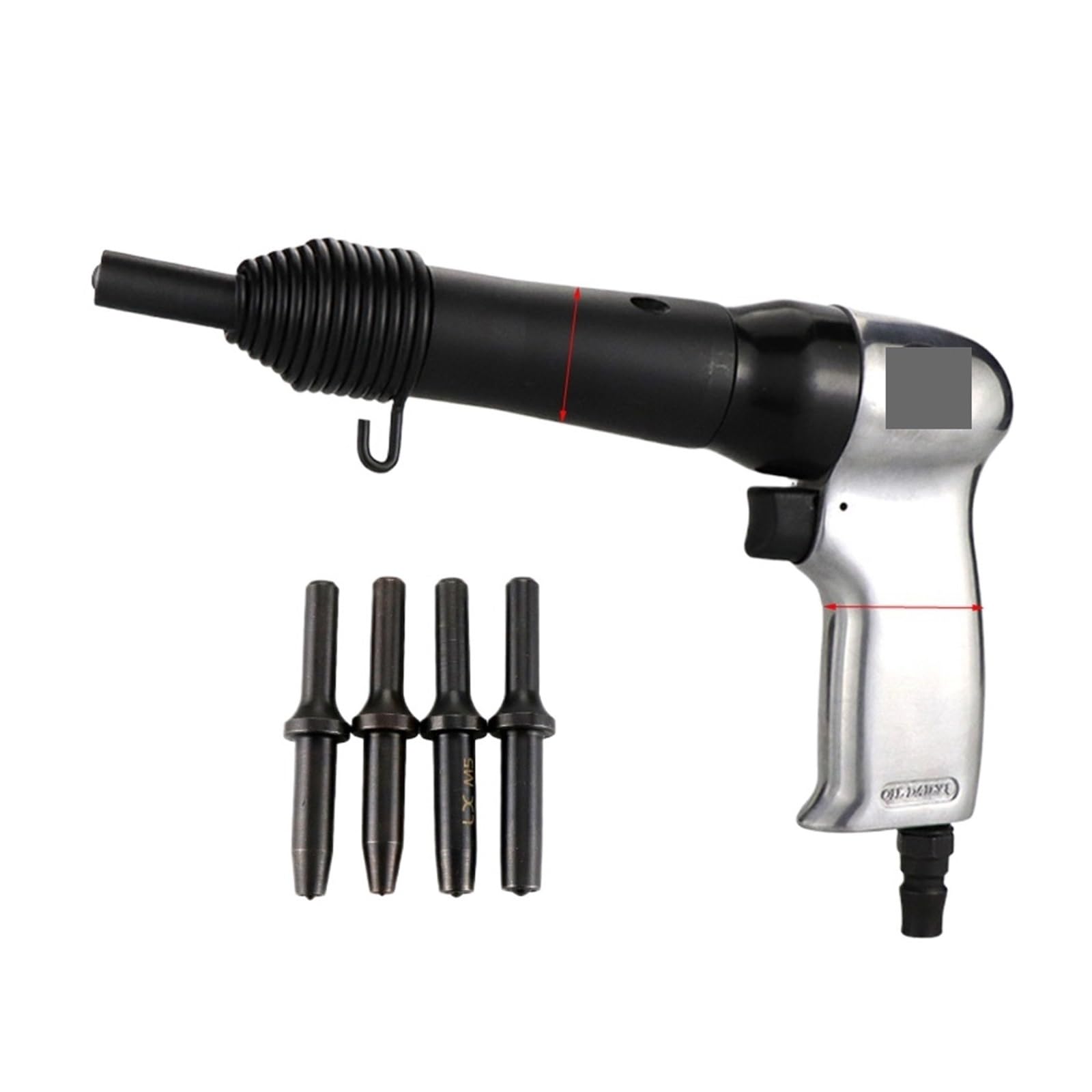 Pistola sparachiodi, Pneumatic Rivet Gun Air Hammer Metal Handle Nailing Machine Fixed Semi-Hollow Heads Professional Tool(250s n 5 hollow rods)